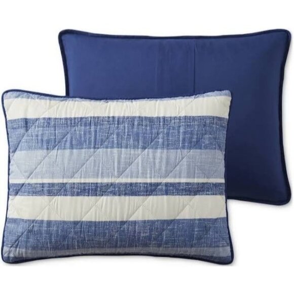 Seventh Studio Blue Stripe Pinsonic Quilt Set Twin Microfiber $50 - Picture 3 of 5